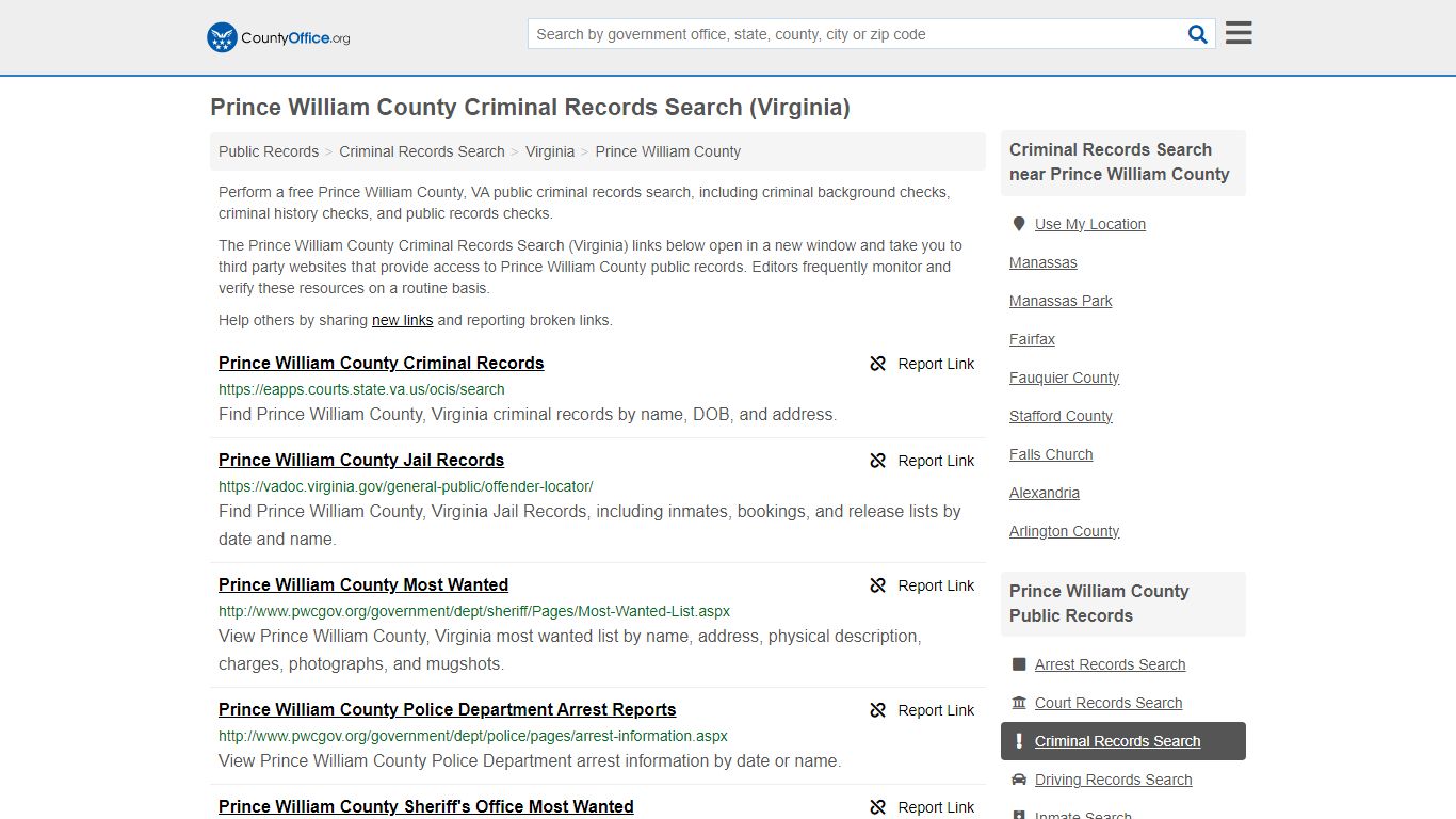 Prince William County Criminal Records Search (Virginia)